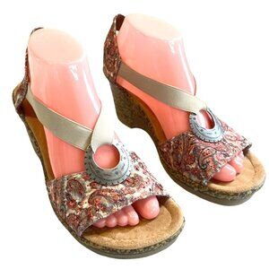 Rieker Shoes Womens 41 US 10 Embroidered Floral Wedge Open Toe Heels Sandals